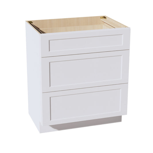HF - VDB3021: Frost White Shaker 30"W x 34 - 1/2"H x 21"D 3 Drawers Vanity Base Cabinets - NextCabinets