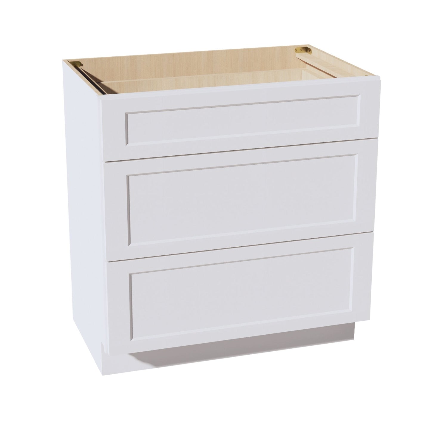 HF - VDB3321: Frost White Shaker 33"W x 34 - 1/2"H x 21"D 3 Drawers Vanity Base Cabinets - NextCabinets
