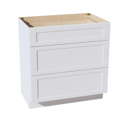HF - VDB3321: Frost White Shaker 33"W x 34 - 1/2"H x 21"D 3 Drawers Vanity Base Cabinets - NextCabinets