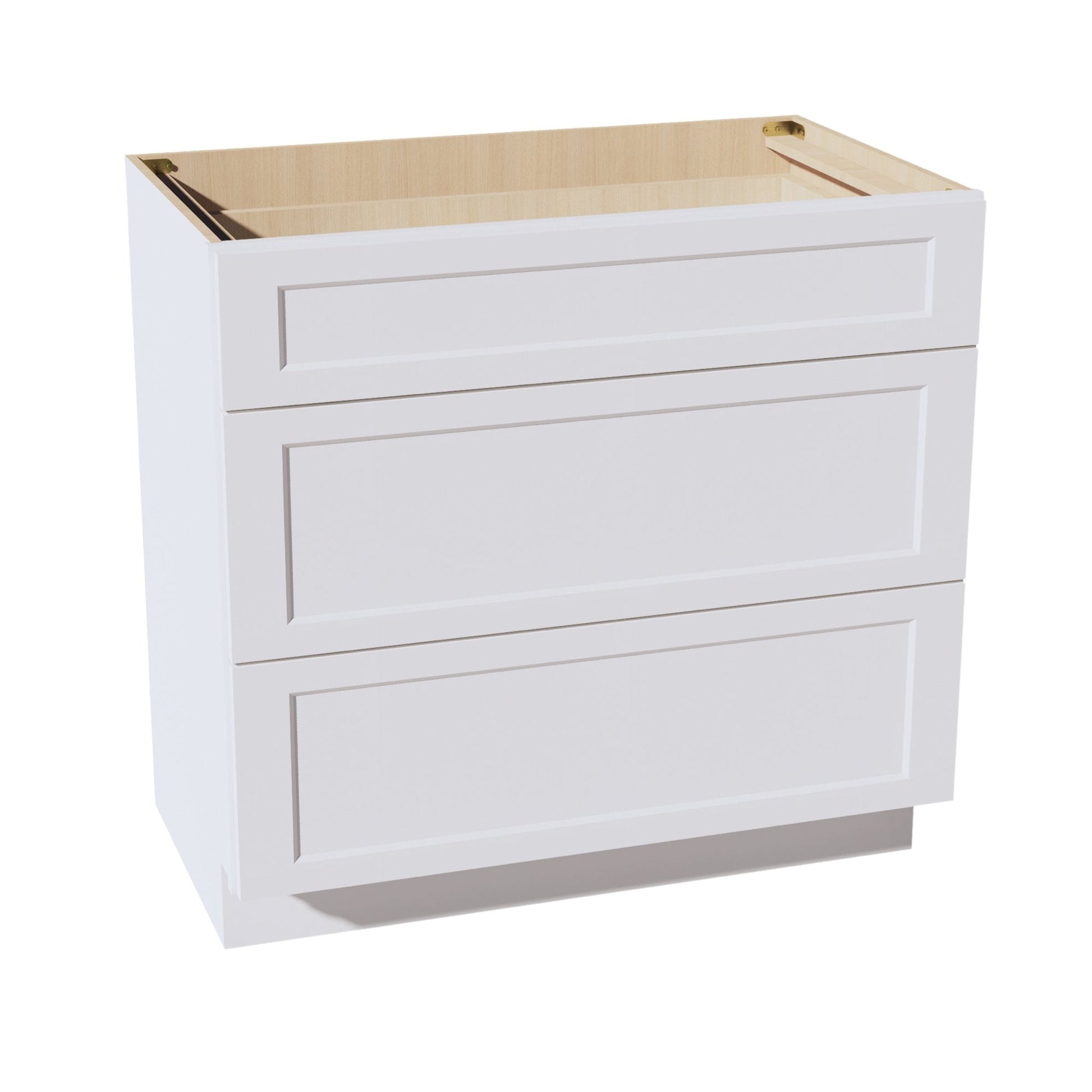 HF - VDB3621: Frost White Shaker 36"W x 34 - 1/2"H x 21"D 3 Drawers Vanity Base Cabinets - NextCabinets