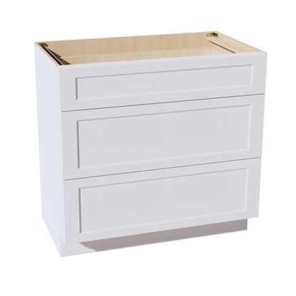 HF - VDB3621: Frost White Shaker 36"W x 34 - 1/2"H x 21"D 3 Drawers Vanity Base Cabinets - NextCabinets