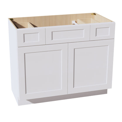 HF - VSD4221: Frost White Shaker 42"W x 34 - 1/2"H x 21"D 2 Doors, 2 Drawers & 1 False Drawer Centered Vanity Sink Base Cabinets - NextCabinets