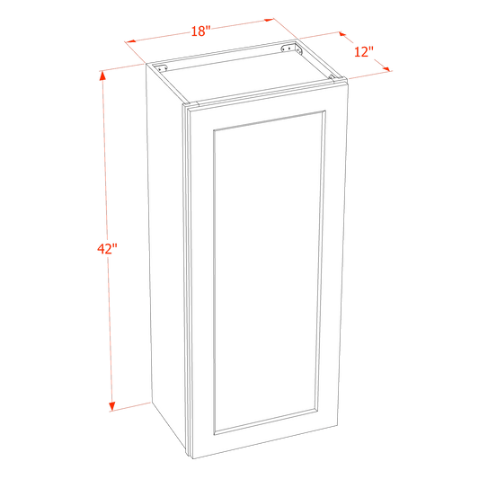 HF - W1842: Frost White Shaker 18"W x 42"H 1 Door & 3 Shelves Standard Wall Cabinet - NextCabinets