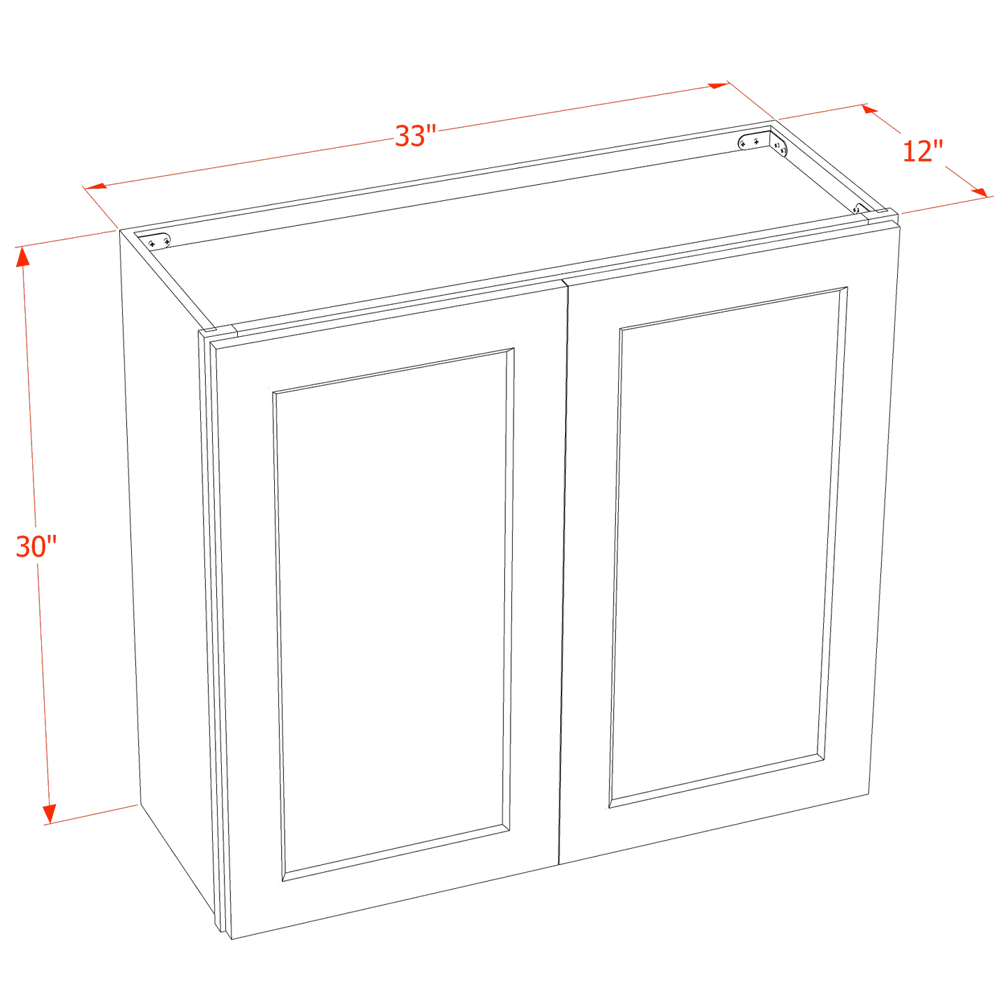 HF - W3330: Frost White Shaker 33"W x 30"H 2 Doors & 2 Shelves Standard Wall Cabinet - NextCabinets