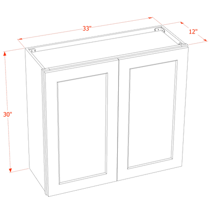 HF - W3330: Frost White Shaker 33"W x 30"H 2 Doors & 2 Shelves Standard Wall Cabinet - NextCabinets
