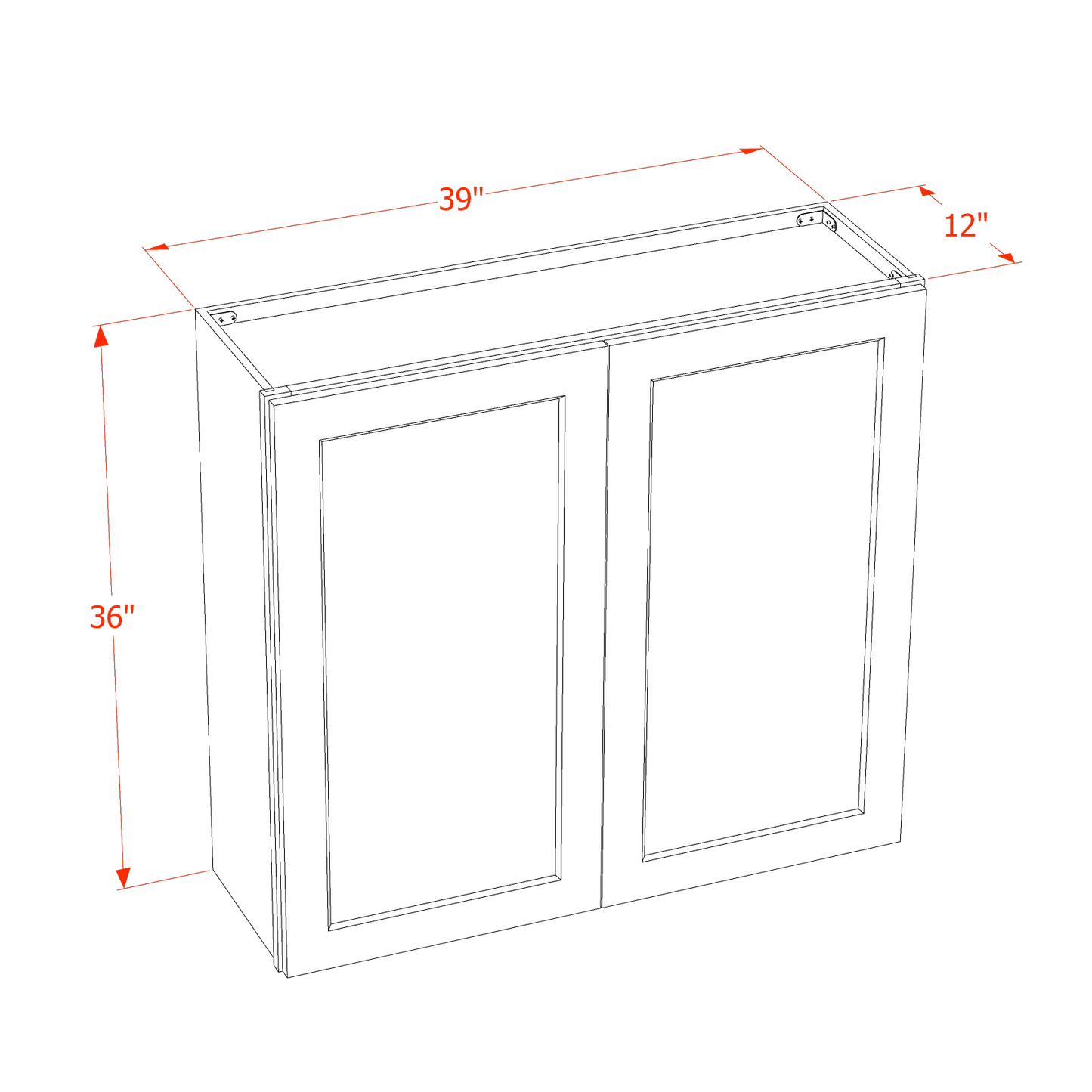 HF - W3936: Frost White Shaker 39"W x 36"H 2 Doors & 2 Shelves Standard Wall Cabinet - NextCabinets