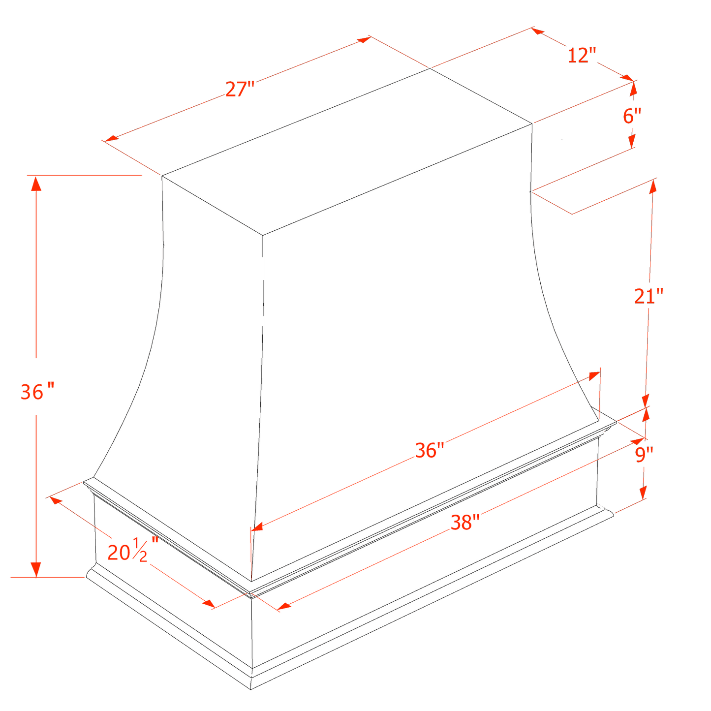 HF - WRH3636: Frost White Shaker 36"W x 36"H Wood Wall Mounted Range Hoods - NextCabinets
