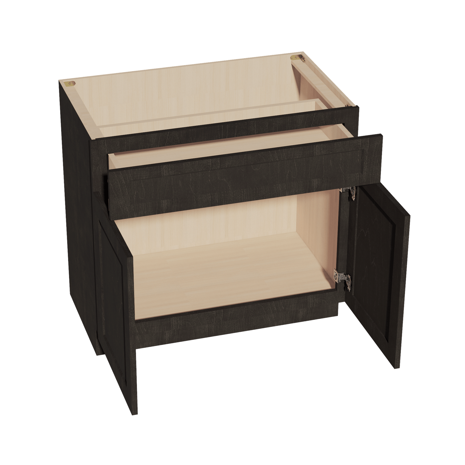 HG - VB3621: Dark Gray Shaker 36"W x 34 - 1/2"H x 21"D 2 Doors & 1 Drawer Double Door Vanity Base Cabinets - NextCabinets