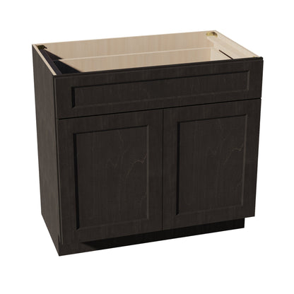 HG - VB3621: Dark Gray Shaker 36"W x 34 - 1/2"H x 21"D 2 Doors & 1 Drawer Double Door Vanity Base Cabinets - NextCabinets