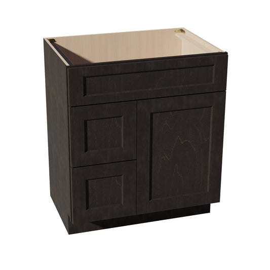 HG - VSD3021L: Dark Gray Shaker 30"W x 34 - 1/2"H x 21"D 1 Door & 2 Left Drawers Offset Vanity Sink Base Cabinets - NextCabinets