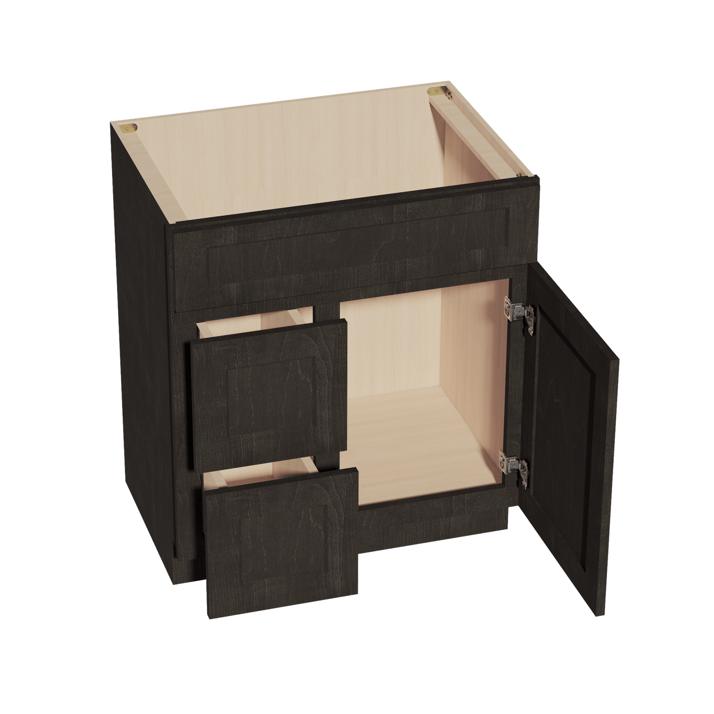 HG - VSD3021L: Dark Gray Shaker 30"W x 34 - 1/2"H x 21"D 1 Door & 2 Left Drawers Offset Vanity Sink Base Cabinets - NextCabinets