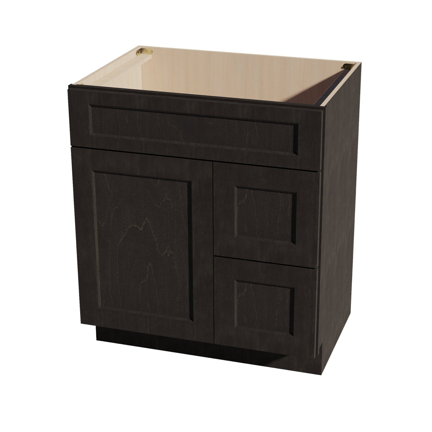 HG - VSD3021R: Dark Gray Shaker 30"W x 34 - 1/2"H x 21"D 1 Door & 2 Right Drawers Offset Vanity Sink Base Cabinets - NextCabinets