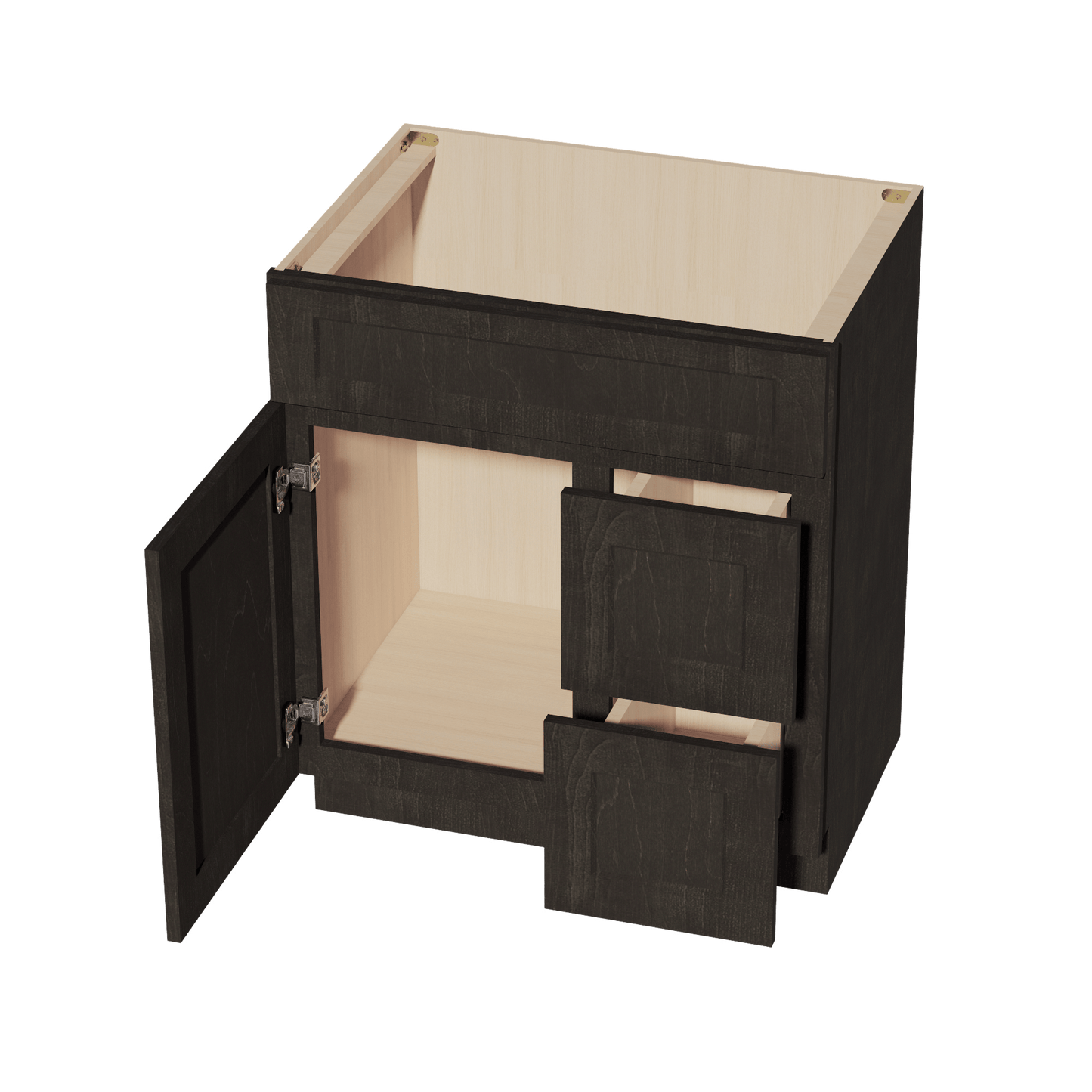 HG - VSD3021R: Dark Gray Shaker 30"W x 34 - 1/2"H x 21"D 1 Door & 2 Right Drawers Offset Vanity Sink Base Cabinets - NextCabinets