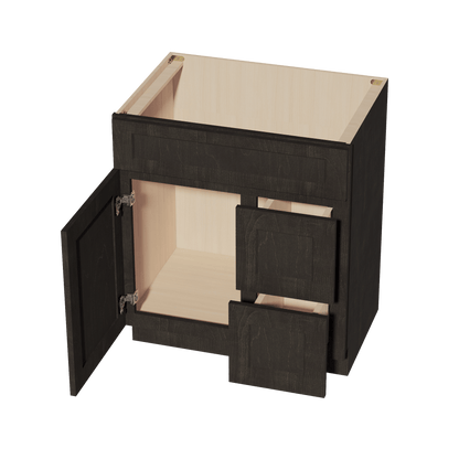 HG - VSD3021R: Dark Gray Shaker 30"W x 34 - 1/2"H x 21"D 1 Door & 2 Right Drawers Offset Vanity Sink Base Cabinets - NextCabinets