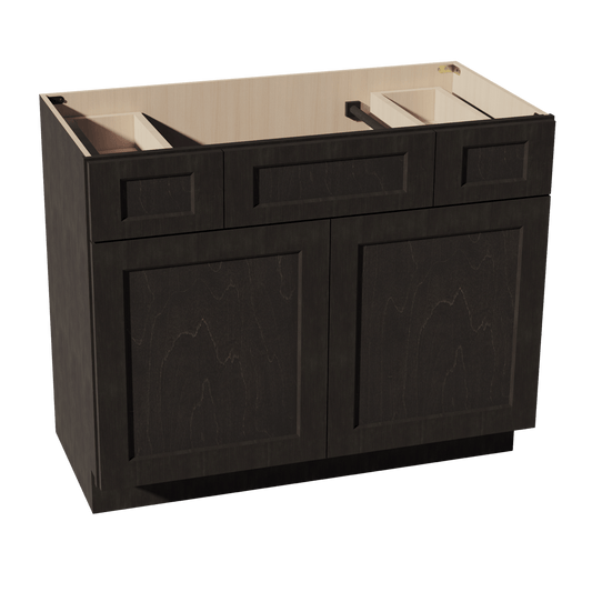 HG - VSD4221: Dark Gray Shaker 42"W x 34 - 1/2"H x 21"D 2 Doors, 2 Drawers & 1 False Drawer Centered Vanity Sink Base Cabinets - NextCabinets