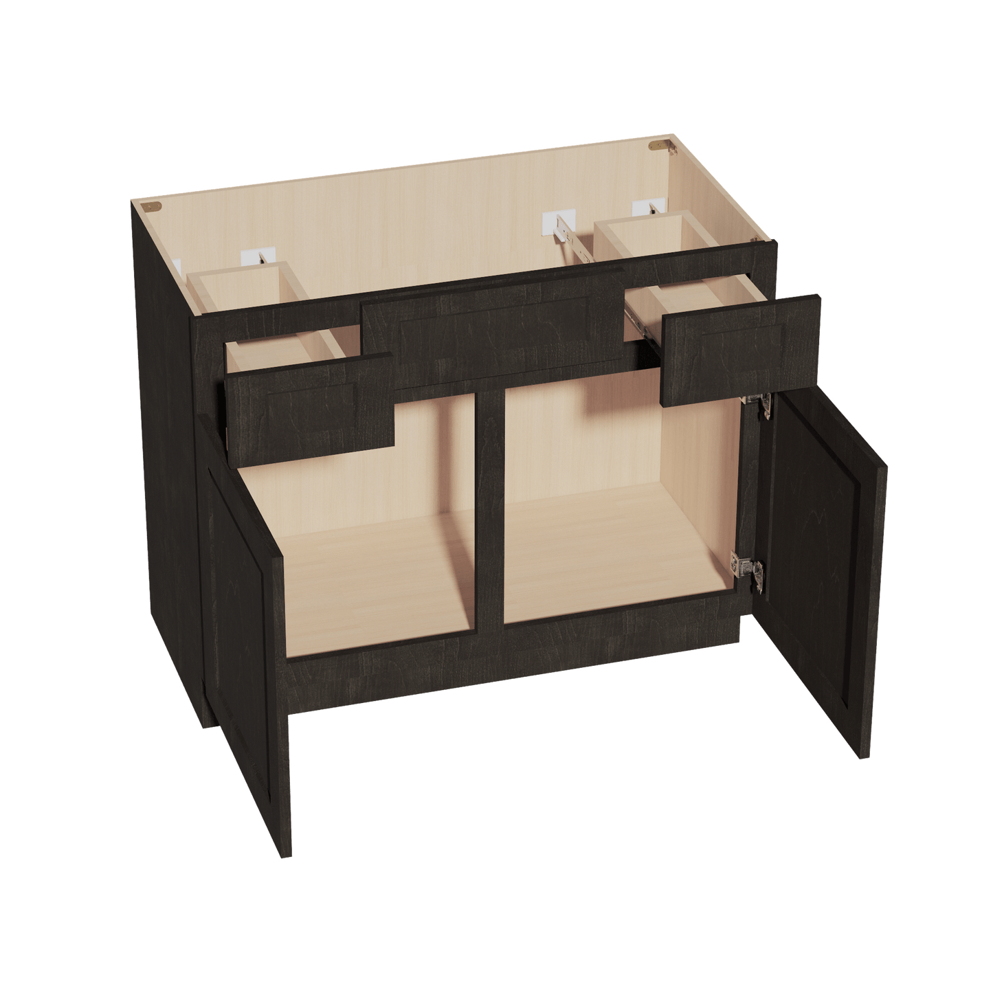 HG - VSD4221: Dark Gray Shaker 42"W x 34 - 1/2"H x 21"D 2 Doors, 2 Drawers & 1 False Drawer Centered Vanity Sink Base Cabinets - NextCabinets