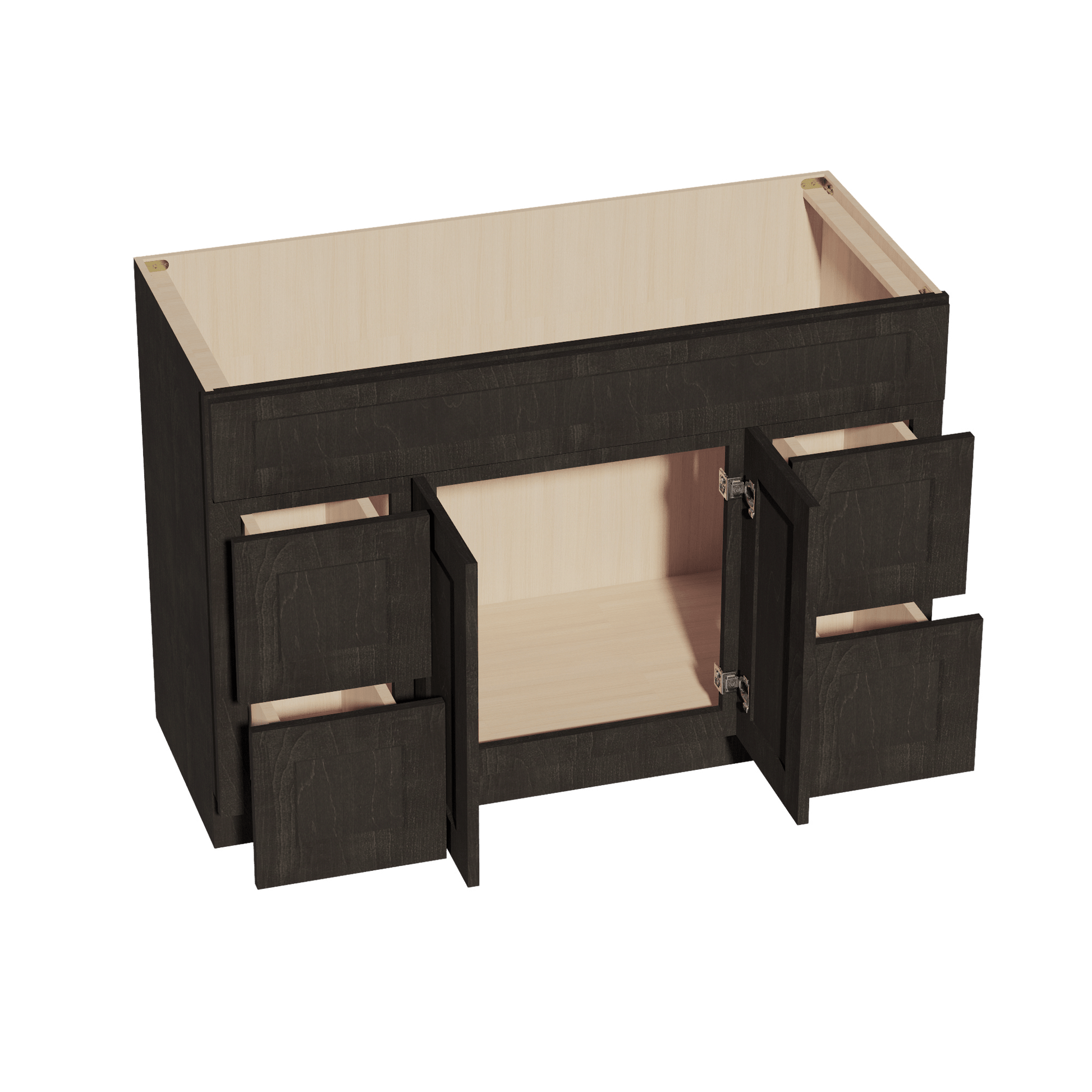 HG - VSD4821: Dark Gray Shaker 48"W x 34 - 1/2"H x 21"D 2 Doors, 4 Drawers & 1 False Drawer Centered Vanity Sink Base Cabinets - NextCabinets