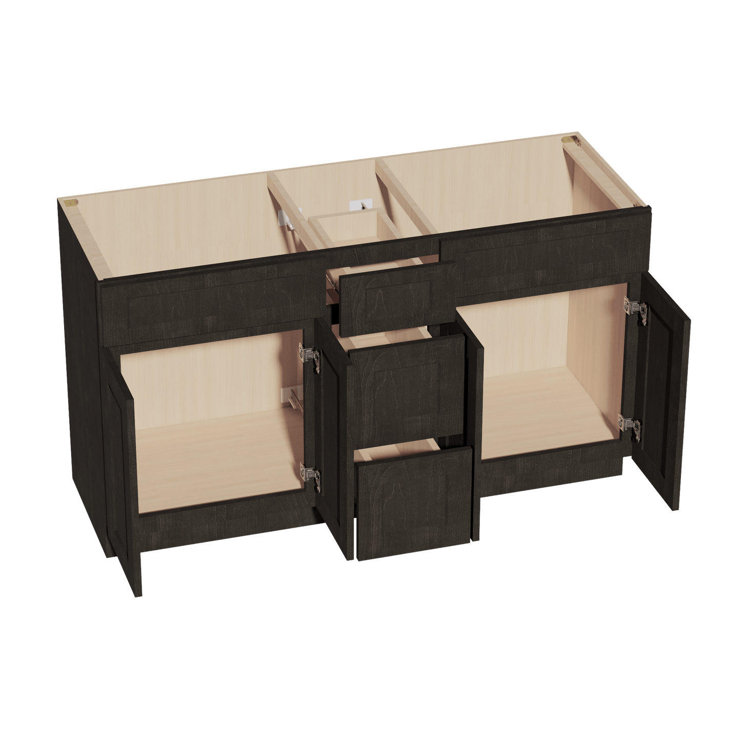 HG - VSD60DOUBLEE: Dark Gray Shaker 60"W x 34 - 1/2"H x 21"D 4 Doors, 3 Drawers & 2 False Drawers Double Sink Vanity Base Combo Cabinets - NextCabinets