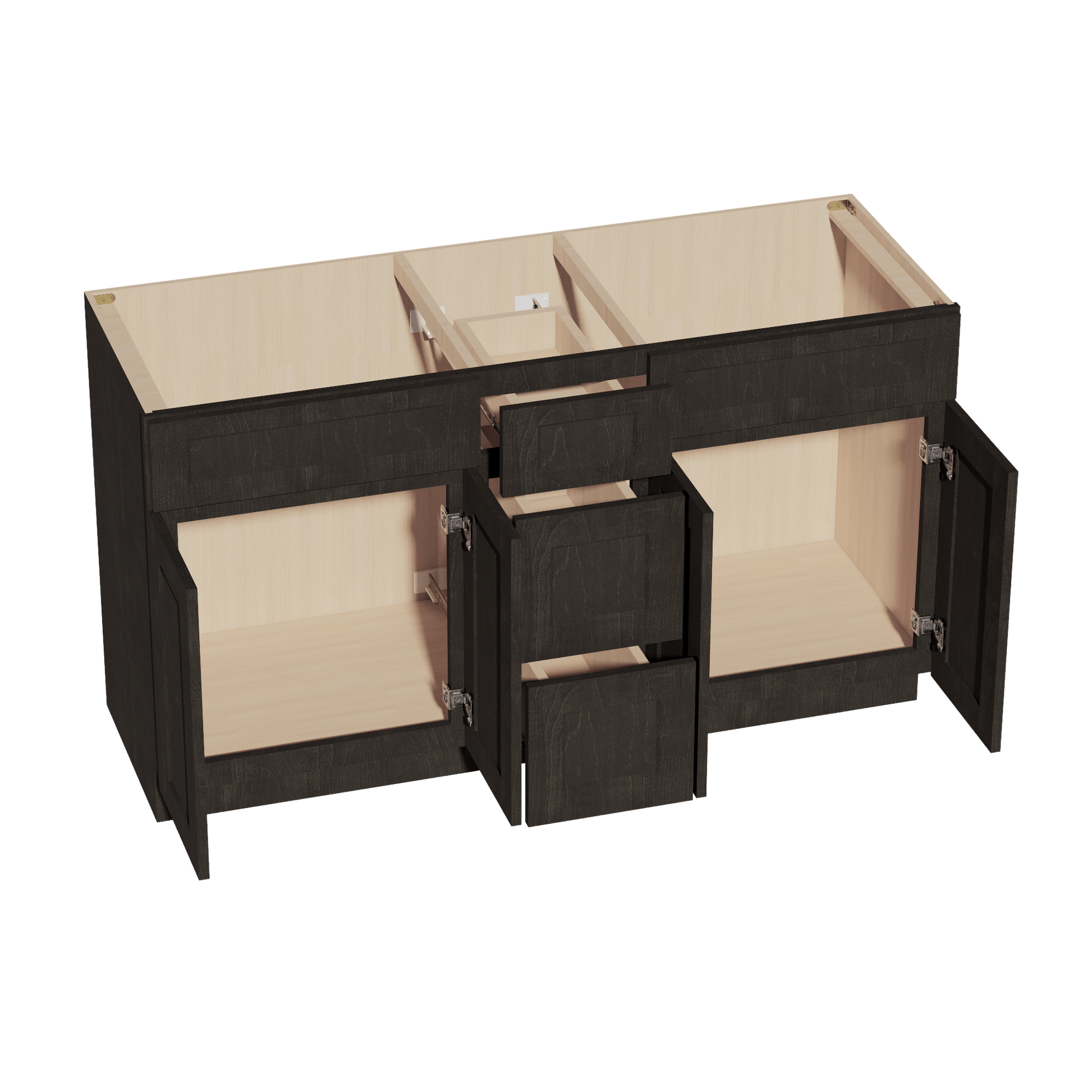 HG - VSD60DOUBLEE: Dark Gray Shaker 60"W x 34 - 1/2"H x 21"D 4 Doors, 3 Drawers & 2 False Drawers Double Sink Vanity Base Combo Cabinets - NextCabinets