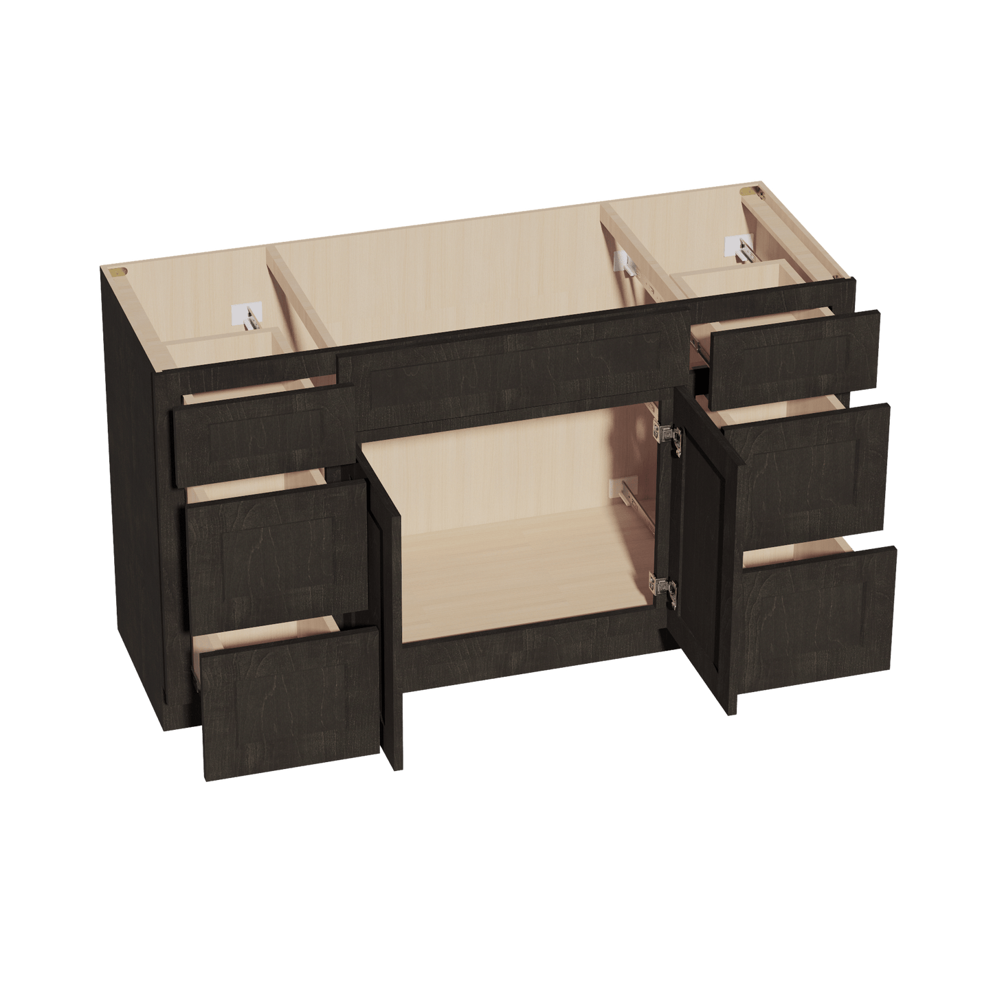 HG - VSD60SINGLE: Dark Gray Shaker 60"W x 34 - 1/2"H x 21"D 2 Doors, 6 Drawers & 1 False Drawer Single Sink Vanity Base Combo Cabinets - NextCabinets