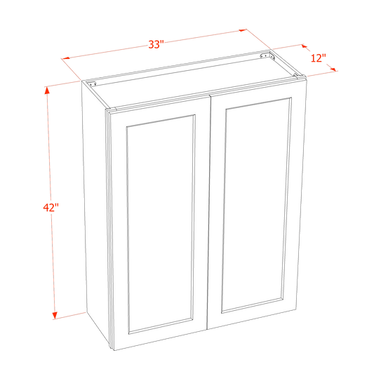 HG - W3342: Dark Gray Shaker 33"W x 42"H 2 Doors & 3 Shelves Standard Wall Cabinet - NextCabinets