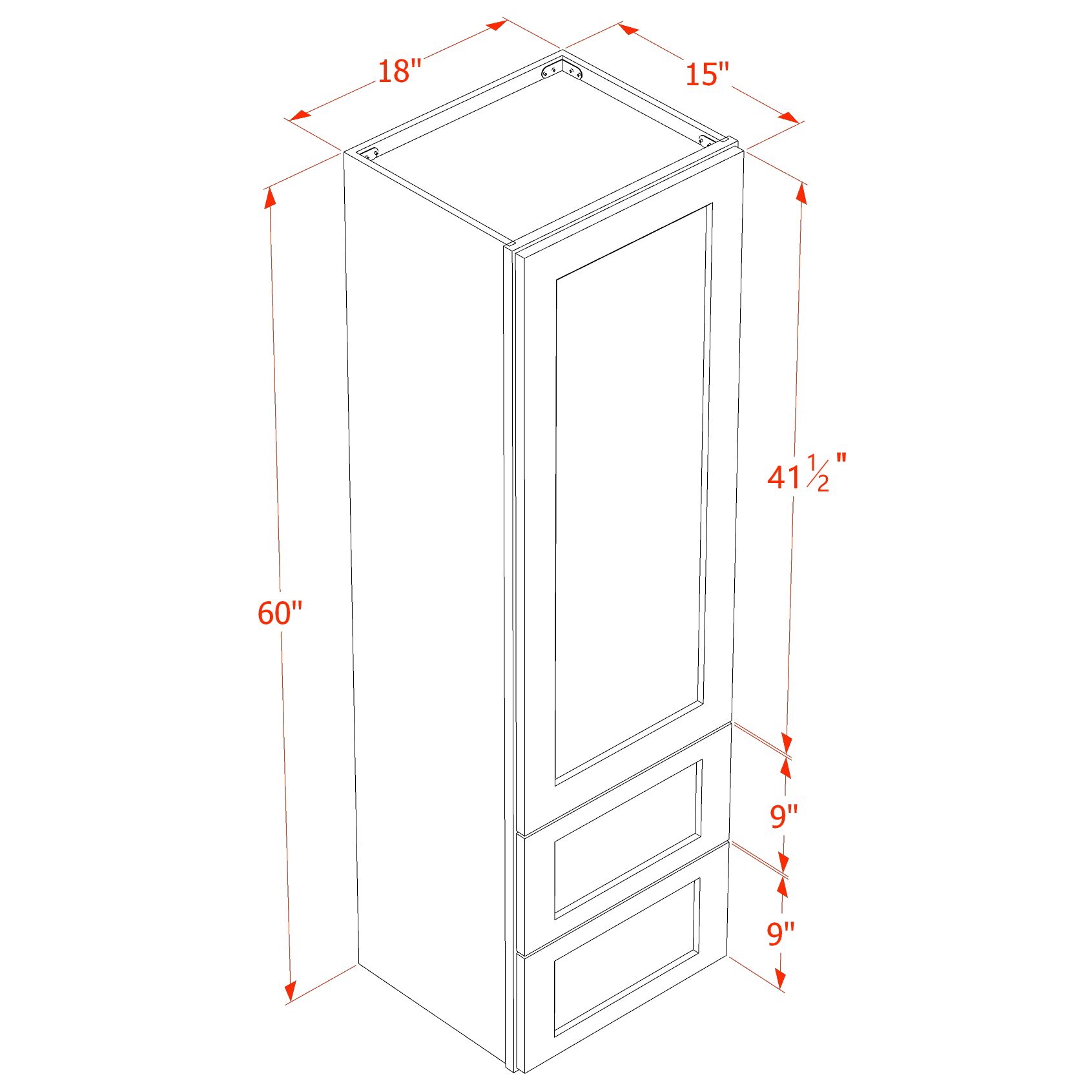 HG - WD1860: Dark Gray Shaker 18"W x 60"H 1 Door & 2 Drawers Special Wall Cabinet - NextCabinets