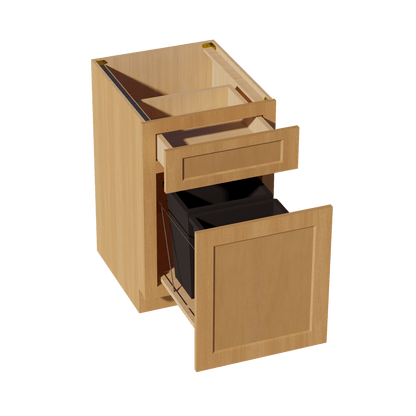 HT - B18TR: Timber Wood Shaker 18" 1 Drawer Trash Pull Out Base Cabinet - NextCabinets