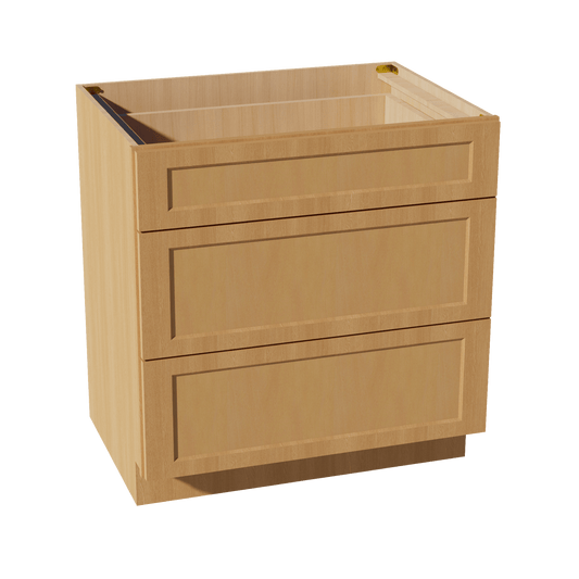 HT - DB33: Timber Wood Shaker 33" 3 Drawers Base Cabinet - NextCabinets