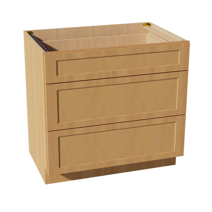 HT - DB36: Timber Wood Shaker 36" 3 Drawers Base Cabinet - NextCabinets