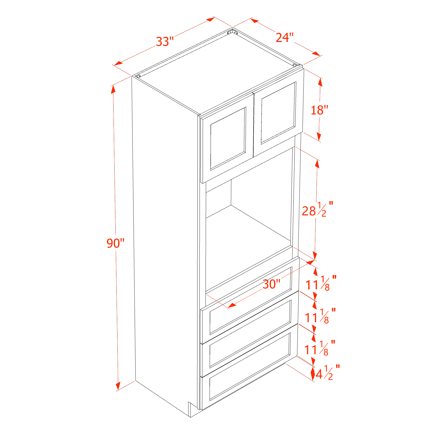 HT - OC3390: Timber Wood Shaker 33"W x 90"H x 24"D 2 Doors & 3 Drawers Tall Oven Shelf Cabinets - NextCabinets