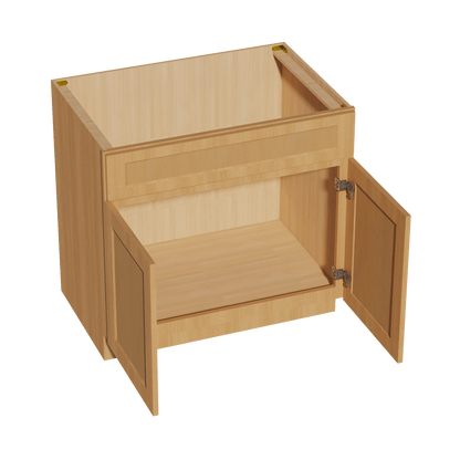 HT - SB36: Timber Wood Shaker 36" 2 Doors 1 False Drawer Sink Base Cabinet - NextCabinets