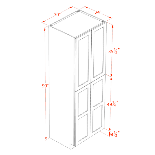 HT - TP3090: Timber Wood Shaker 30"W x 90"H x 24"D 4 Door & 5 Shelves Tall Shelf Pantry Cabinets - NextCabinets