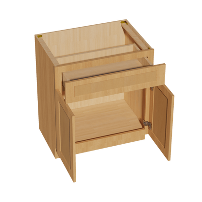 HT - VB3021: Timber Wood Shaker 30"W x 34 - 1/2"H x 21"D 2 Doors & 1 Drawer Double Door Vanity Base Cabinets - NextCabinets