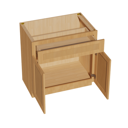 HT - VB3321: Timber Wood Shaker 33"W x 34 - 1/2"H x 21"D 2 Doors & 1 Drawer Double Door Vanity Base Cabinets - NextCabinets