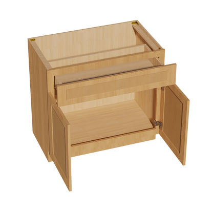 HT - VB3621: Timber Wood Shaker 36"W x 34 - 1/2"H x 21"D 2 Doors & 1 Drawer Double Door Vanity Base Cabinets - NextCabinets