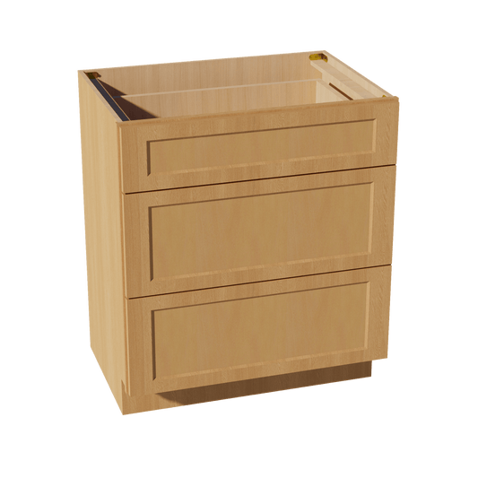 HT - VDB3021: Timber Wood Shaker 30"W x 34 - 1/2"H x 21"D 3 Drawers Vanity Base Cabinets - NextCabinets