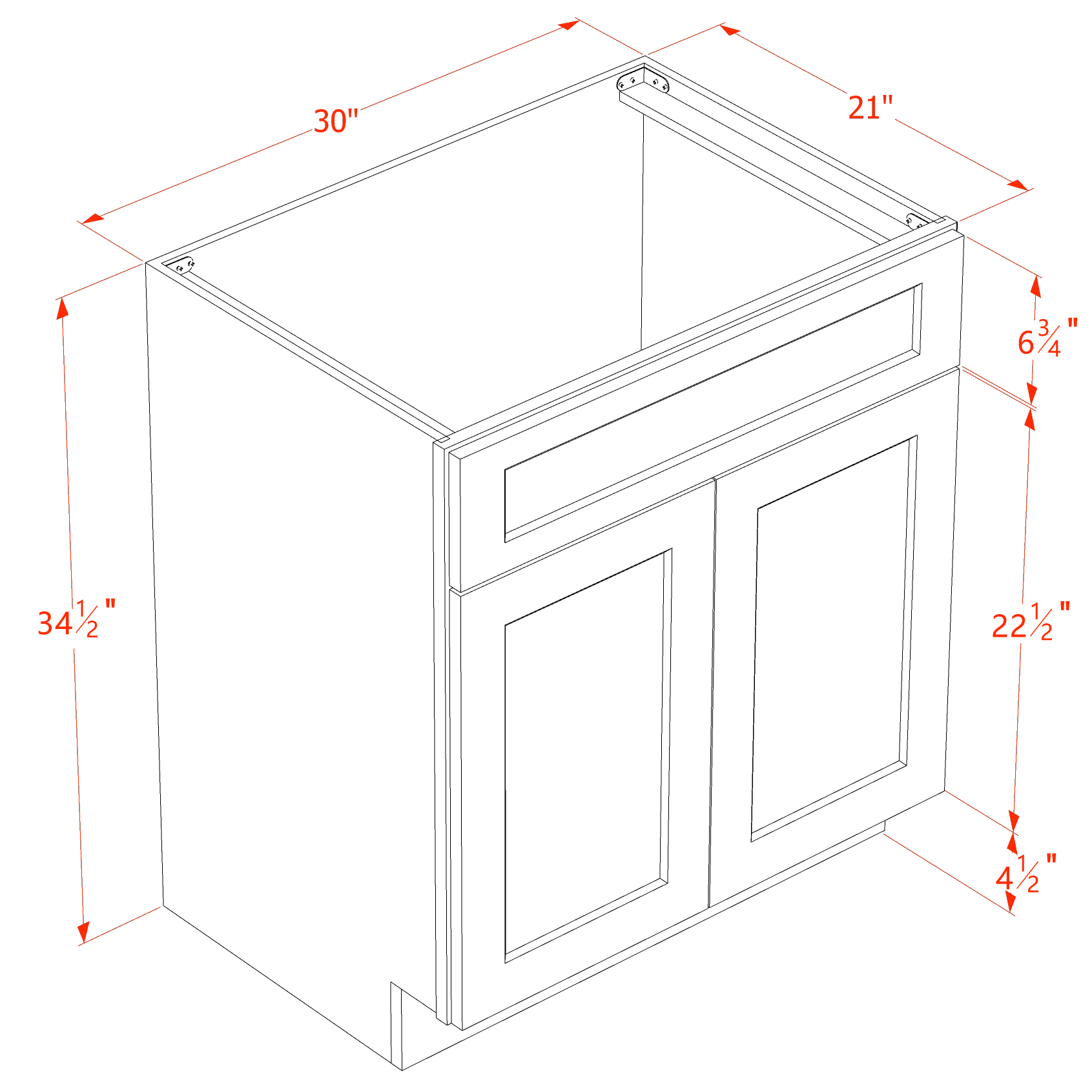 HT - VSB3021: Timber Wood Shaker 30"W x 34 - 1/2"H x 21"D 2 Doors & 1 False Drawer Vanity Sink Base Cabinets - NextCabinets