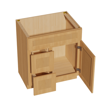 HT - VSD3021L: Timber Wood Shaker 30"W x 34 - 1/2"H x 21"D 1 Door & 2 Left Drawers Offset Vanity Sink Base Cabinets - NextCabinets