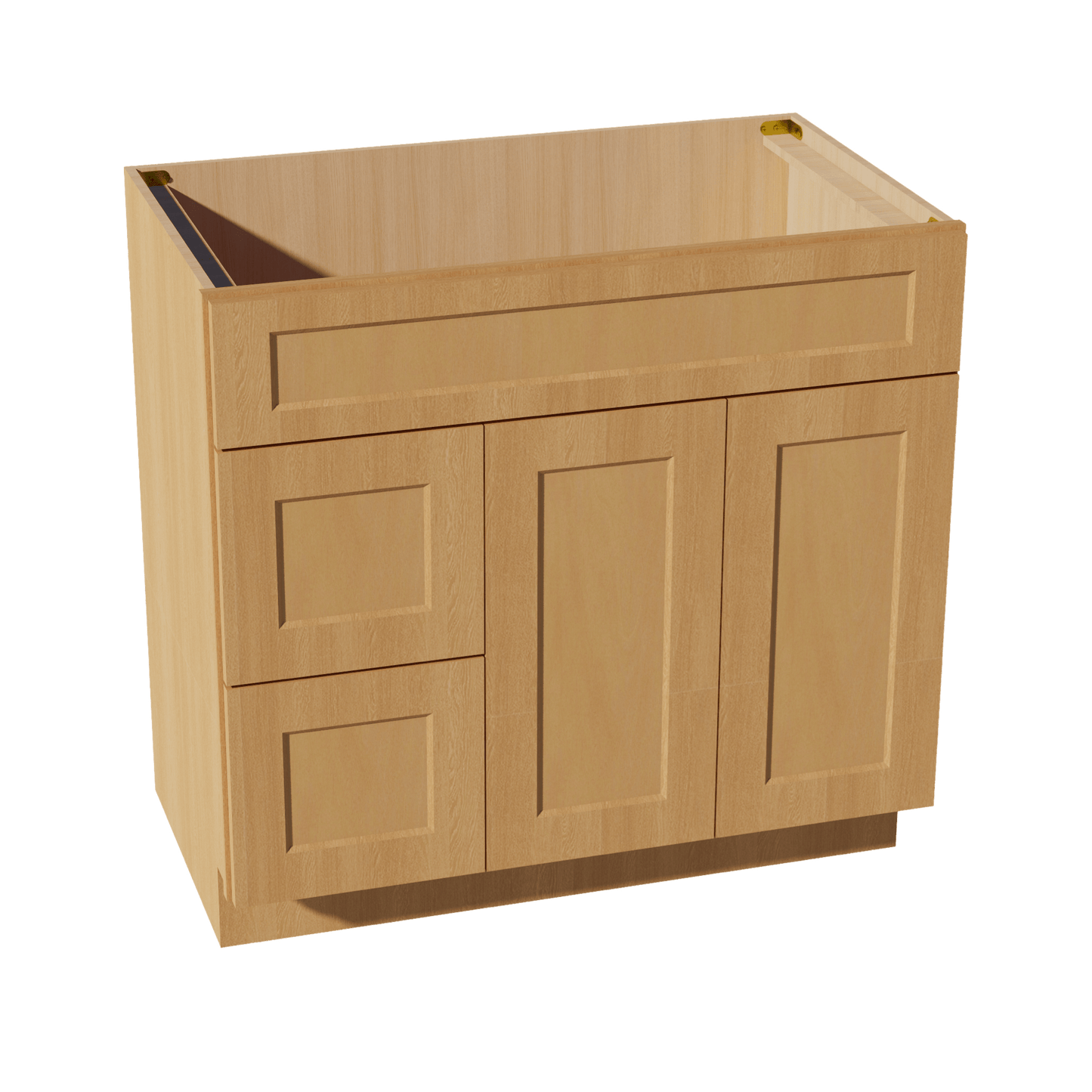 HT - VSD3621L: Timber Wood Shaker 36"W x 34 - 1/2"H x 21"D 2 Doors & 2 Left Drawers Offset Vanity Sink Base Cabinets - NextCabinets