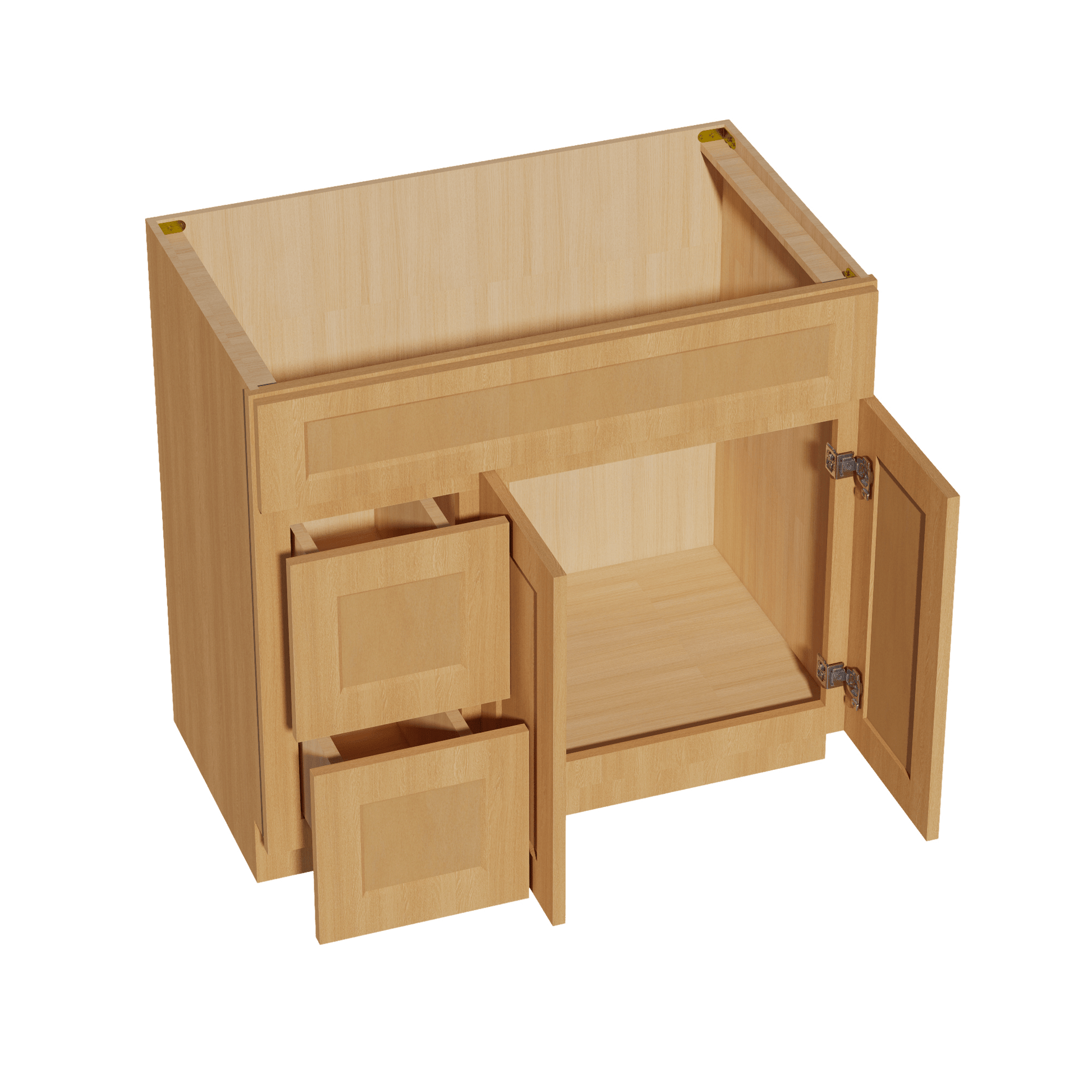 HT - VSD3621L: Timber Wood Shaker 36"W x 34 - 1/2"H x 21"D 2 Doors & 2 Left Drawers Offset Vanity Sink Base Cabinets - NextCabinets