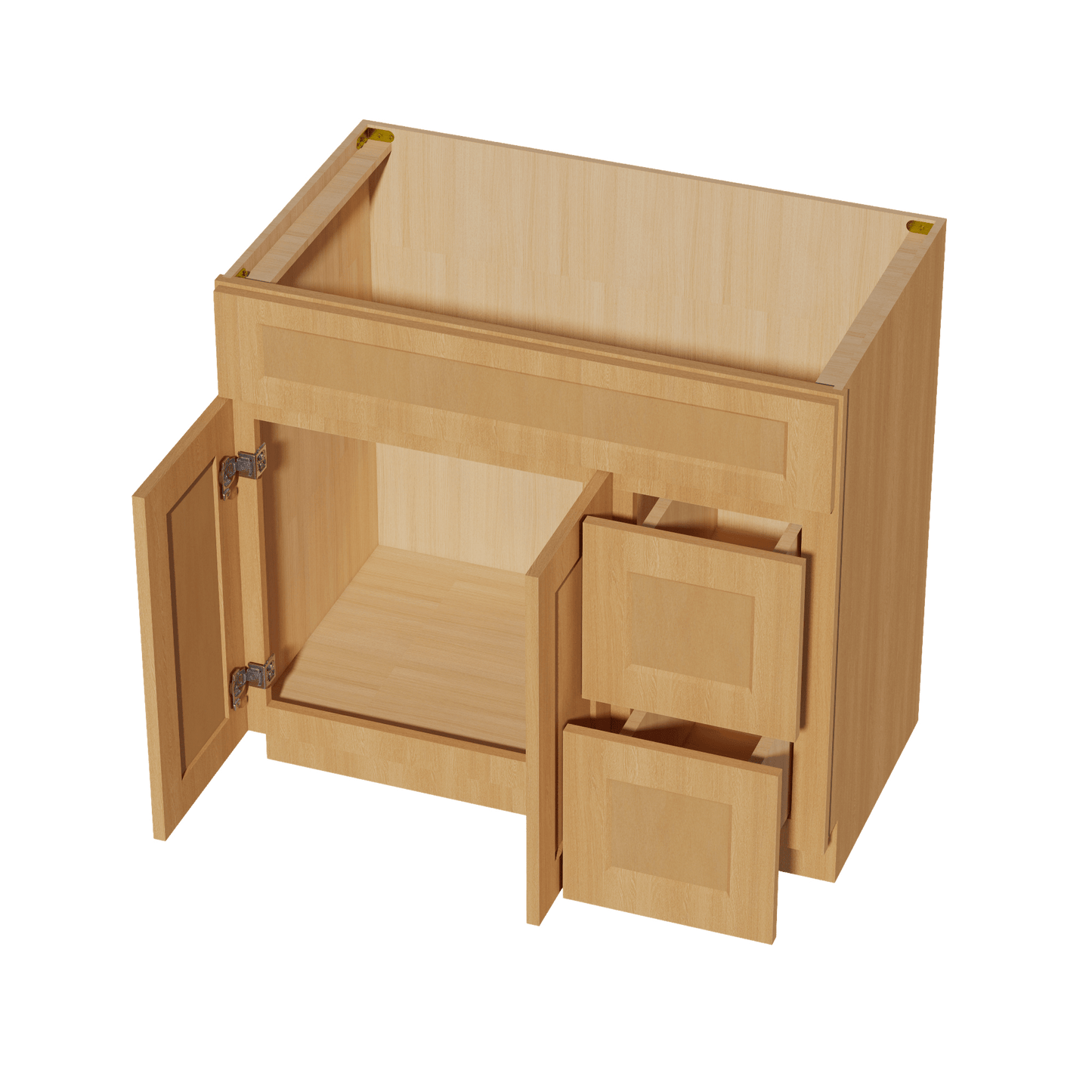 HT - VSD3621R: Timber Wood Shaker 36"W x 34 - 1/2"H x 21"D 2 Doors & 2 Right Drawers Offset Vanity Sink Base Cabinets - NextCabinets