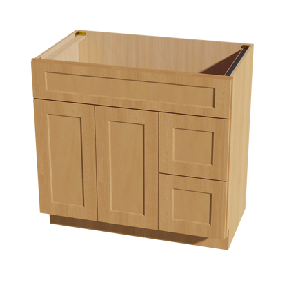 HT - VSD3621R: Timber Wood Shaker 36"W x 34 - 1/2"H x 21"D 2 Doors & 2 Right Drawers Offset Vanity Sink Base Cabinets - NextCabinets