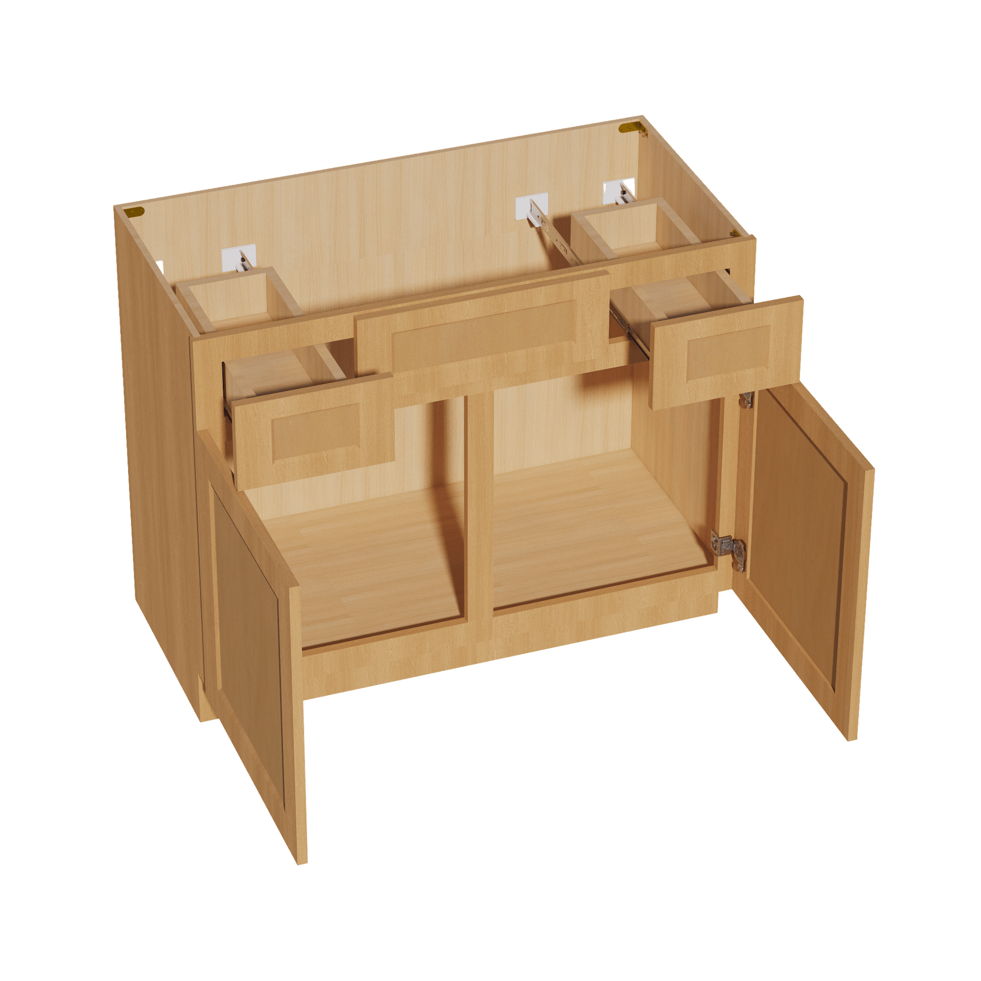 HT - VSD4221: Timber Wood Shaker 42"W x 34 - 1/2"H x 21"D 2 Doors, 2 Drawers & 1 False Drawer Centered Vanity Sink Base Cabinets - NextCabinets