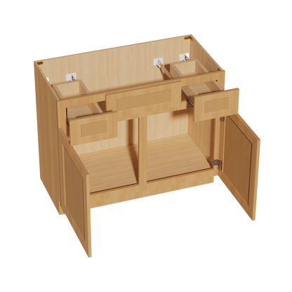 HT - VSD4221: Timber Wood Shaker 42"W x 34 - 1/2"H x 21"D 2 Doors, 2 Drawers & 1 False Drawer Centered Vanity Sink Base Cabinets - NextCabinets