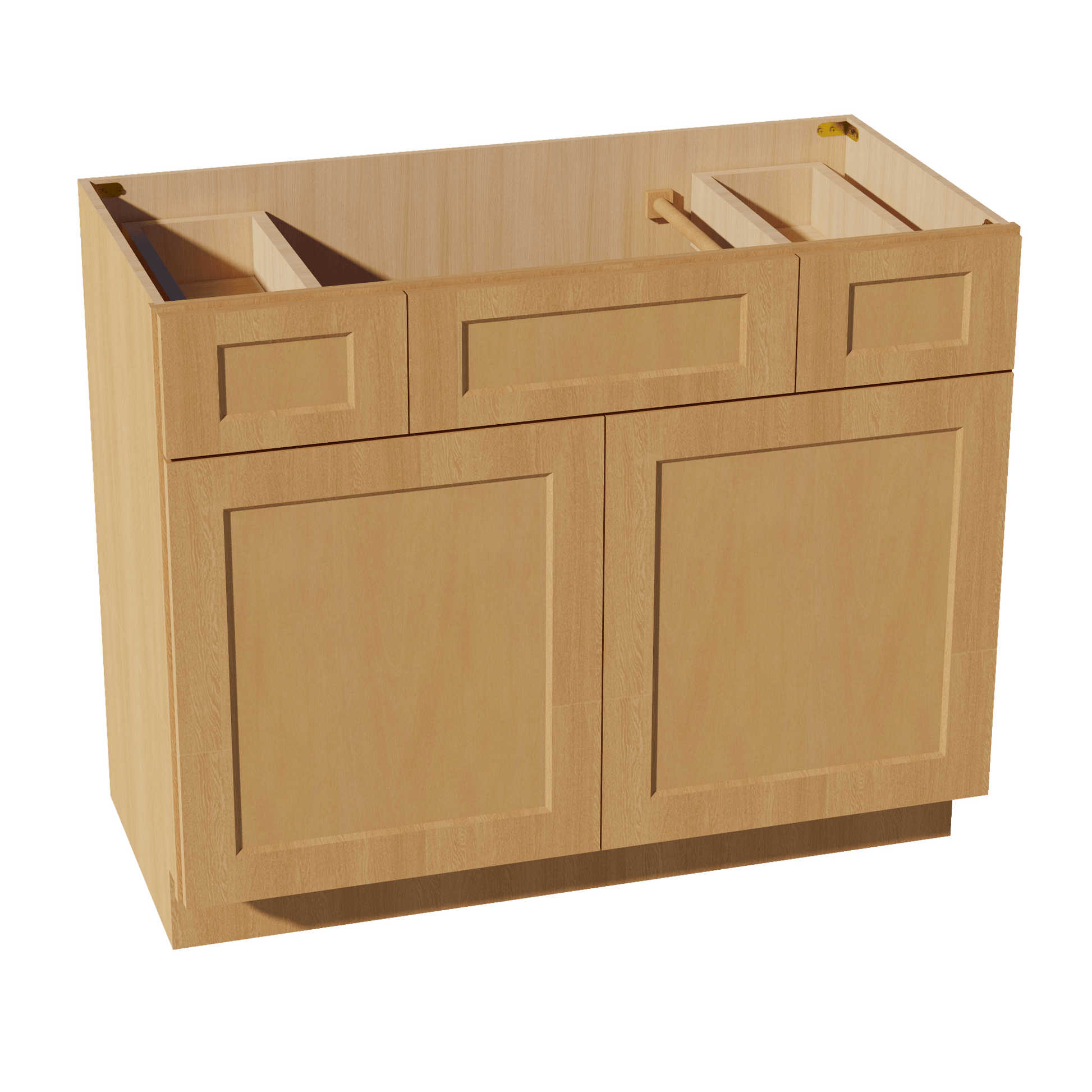 HT - VSD4221: Timber Wood Shaker 42"W x 34 - 1/2"H x 21"D 2 Doors, 2 Drawers & 1 False Drawer Centered Vanity Sink Base Cabinets - NextCabinets