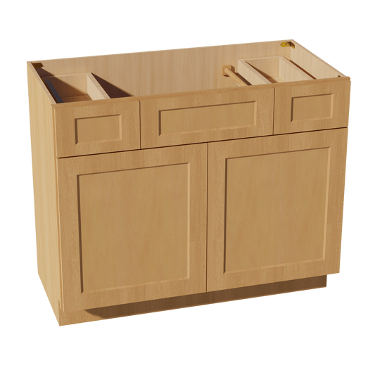 HT - VSD4221: Timber Wood Shaker 42"W x 34 - 1/2"H x 21"D 2 Doors, 2 Drawers & 1 False Drawer Centered Vanity Sink Base Cabinets - NextCabinets