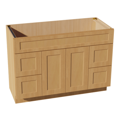 HT - VSD4821: Timber Wood Shaker 48"W x 34 - 1/2"H x 21"D 2 Doors, 4 Drawers & 1 False Drawer Centered Vanity Sink Base Cabinets - NextCabinets