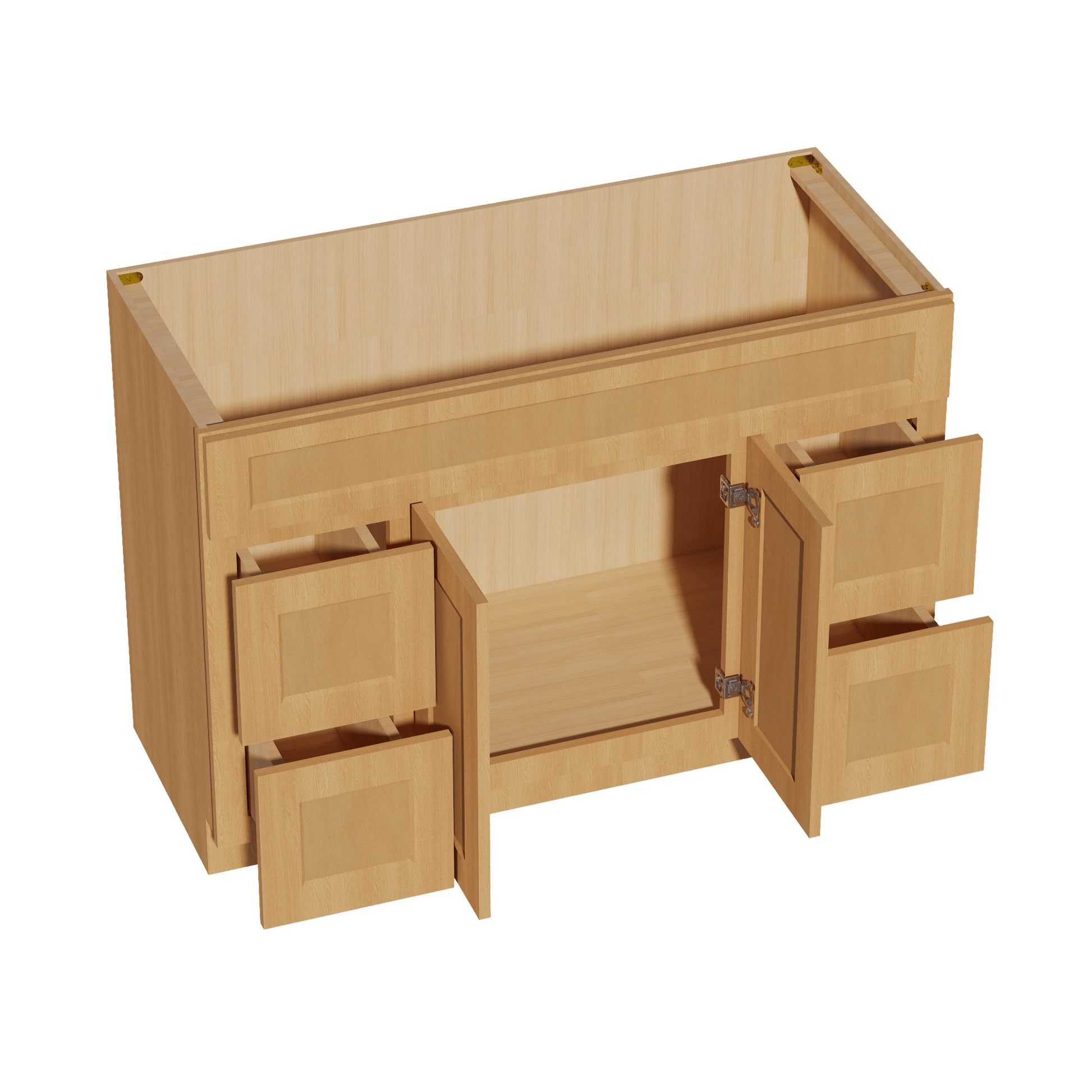 HT - VSD4821: Timber Wood Shaker 48"W x 34 - 1/2"H x 21"D 2 Doors, 4 Drawers & 1 False Drawer Centered Vanity Sink Base Cabinets - NextCabinets