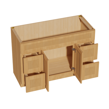 HT - VSD4821: Timber Wood Shaker 48"W x 34 - 1/2"H x 21"D 2 Doors, 4 Drawers & 1 False Drawer Centered Vanity Sink Base Cabinets - NextCabinets