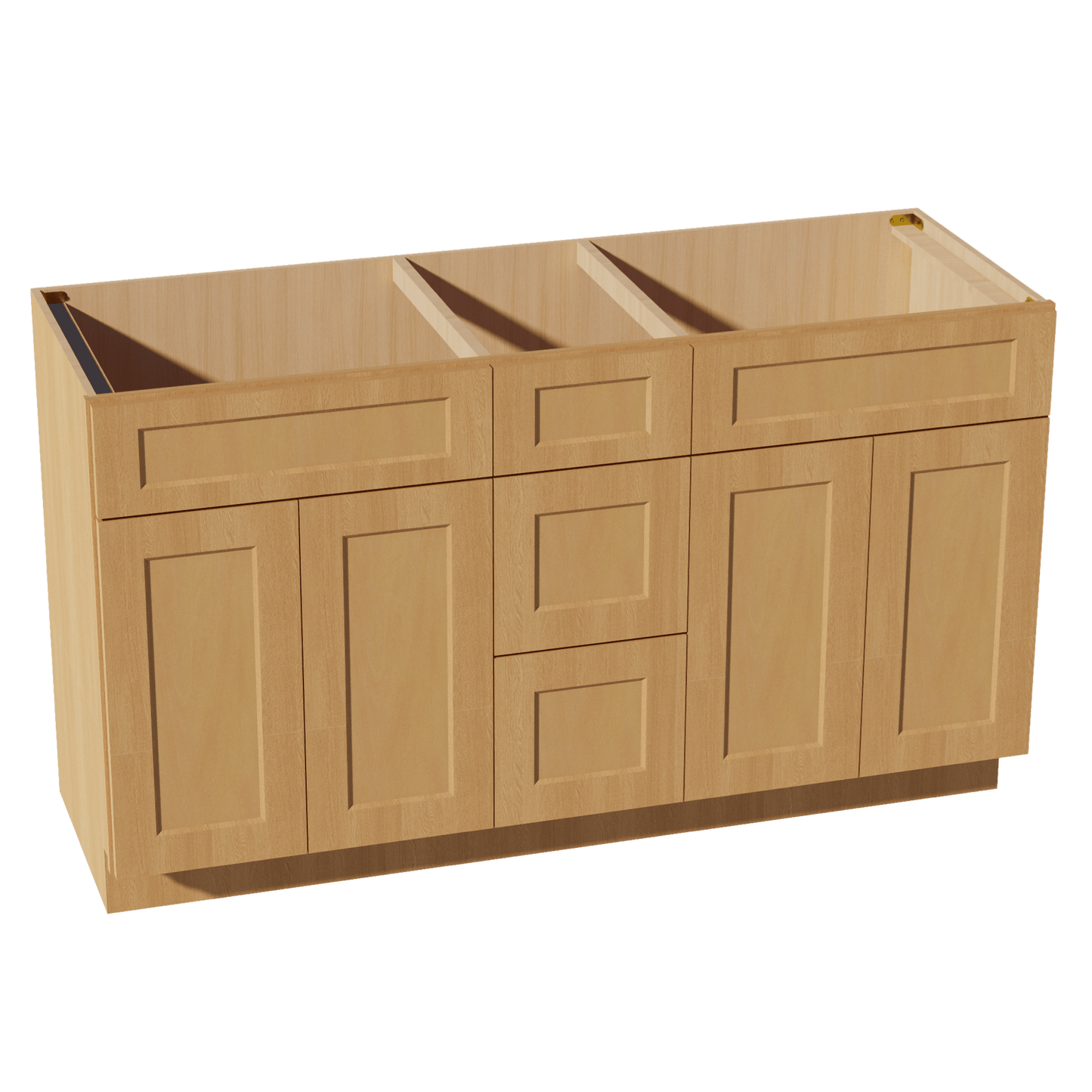 HT - VSD60DOUBLEE: Timber Wood Shaker 60"W x 34 - 1/2"H x 21"D 4 Doors, 3 Drawers & 2 False Drawers Double Sink Vanity Base Combo Cabinets - NextCabinets